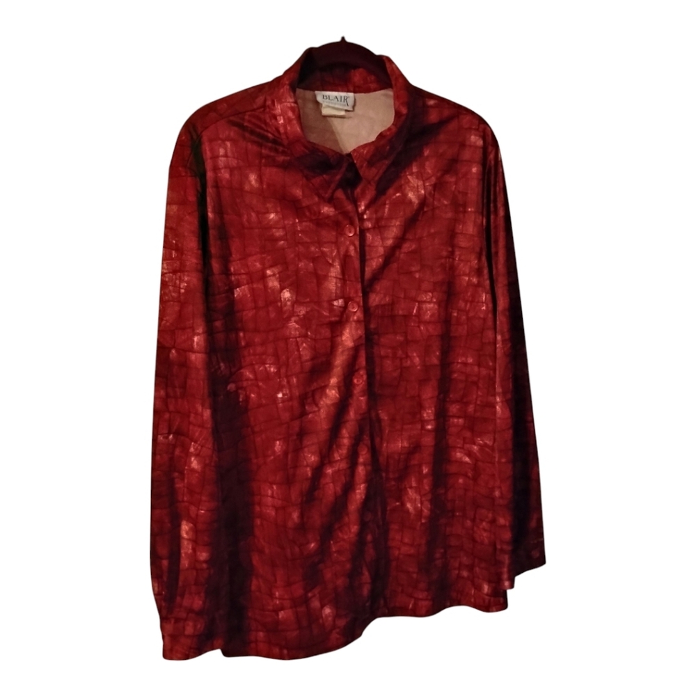 BLAIR Blouse, Burgundy, Women's Size XLG, Long Sleeves, Polyester, Pre-owned